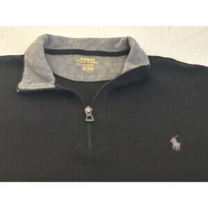 Polo Ralph Lauren Men's  Large 1/4 Zip Pullover Sweatshirt Black With Grey